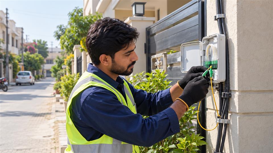 Fiber internet installation at a Pakistani home